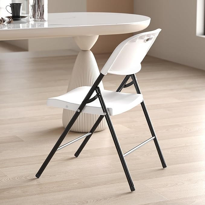 Nazhura 350 Weight Limit Heavy Duty Plastic Folding Chair with Reinfoced Steel Frame for Indoor and Outdoor, Wedding, Party, Restaurant, Meeting Room, Patio and Garden (White, 8 Pack)