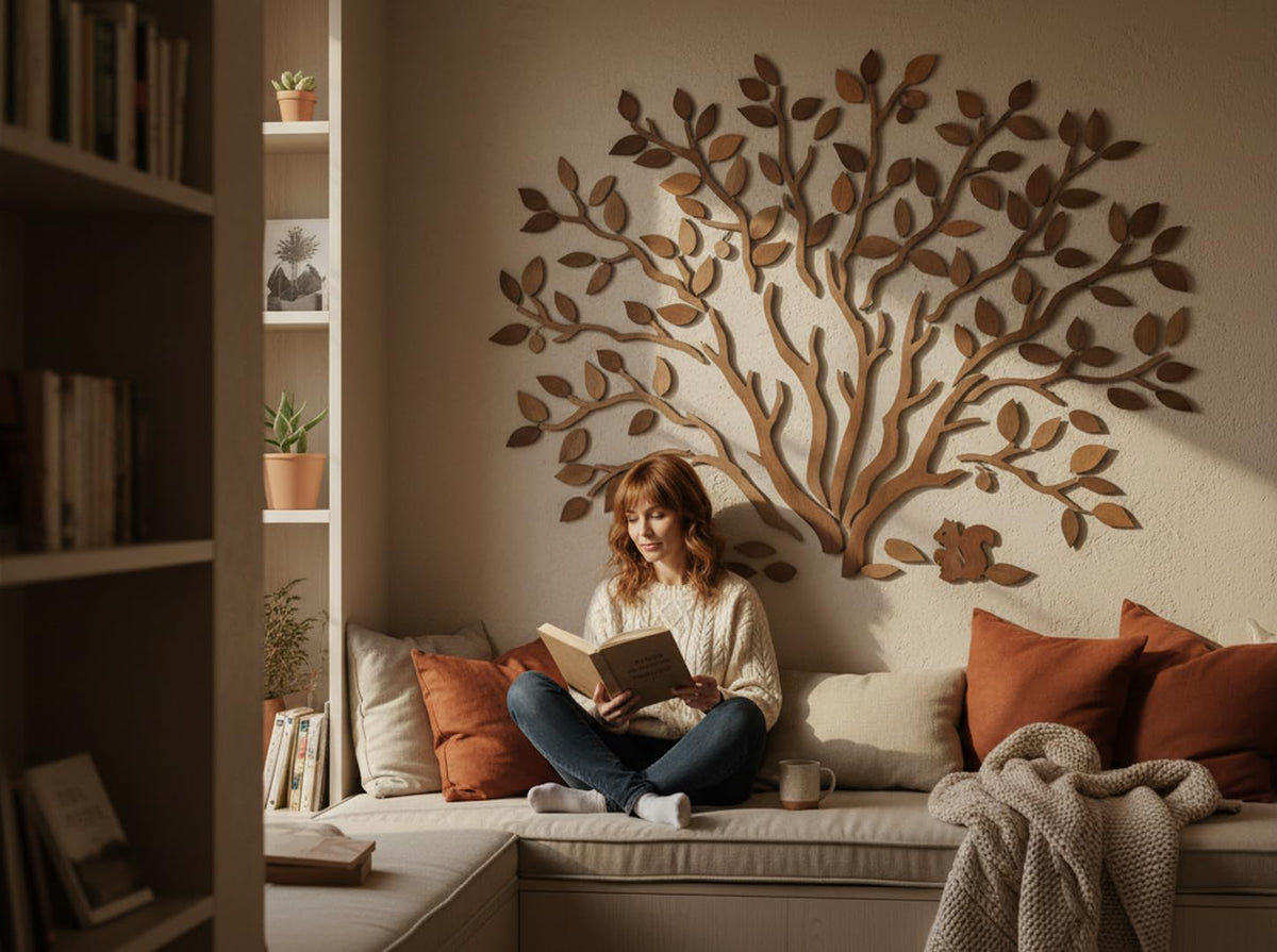 WOODTELLSTORY Large Handmade Solid Wood Oak Tree Wall Art,79x59
