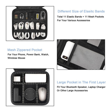 MATEIN Cable Organizer Bag, Waterproof Travel Electronic Storage, Shockproof Portable Double Layer Tech Bags Carrying Case for Cord, Earbuds, Charger, SD Card, DJ Gifts, Black
