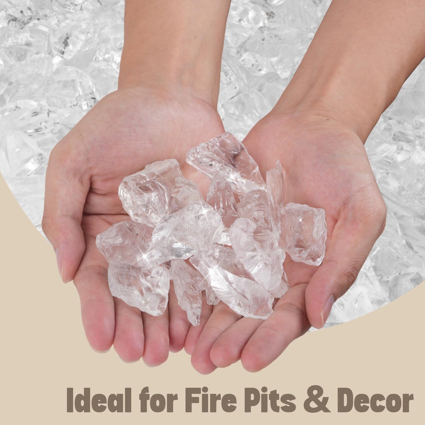 Mr. Fireglass Crushed Fire Glass for Natural or Propane Fire Pit, 10 Pounds Decorative Recycled Fireplace Glass Rocks for Fire Pit Fireplace and Landscaping, High Luster Crystal Ice