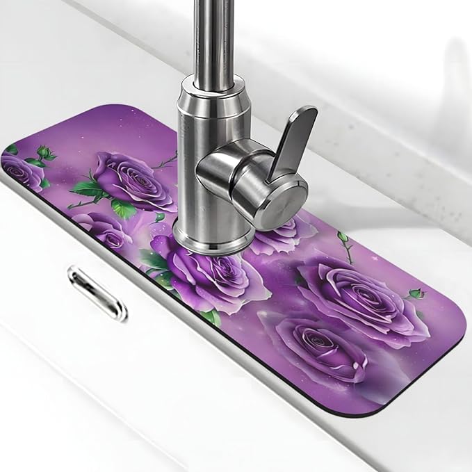 Purple Roses Kitchen sink faucet pad, strong water absorption, anti slip