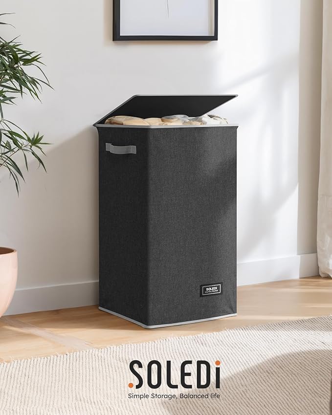 SOLEDI Laundry Hamper with Lid 90L Large & Tall Collapsible Laundry Basket