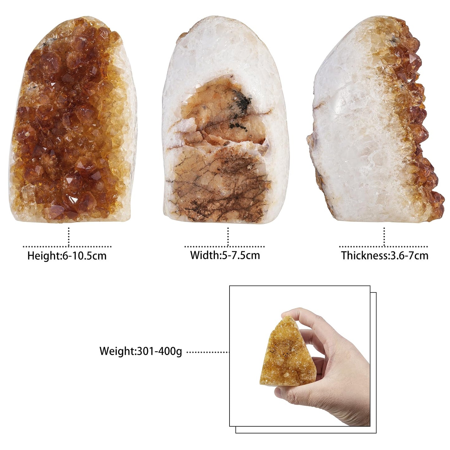 Nupuyai 301-400g Natural Citrine Crystal Geode Cluster Upright Irregular Stone Decor Mineral Specimen for Home Office Relax