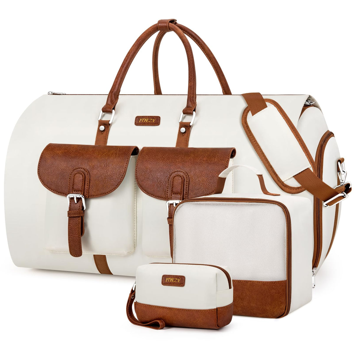 Garment Duffle Bag for Travel - Convertible Carry on Garment Duffel Travel Bag for Women Men Large Weekender Bag with Shoes Pouch 2 in 1 Hanging Suit Travel Duffel Bag 3pcs Set