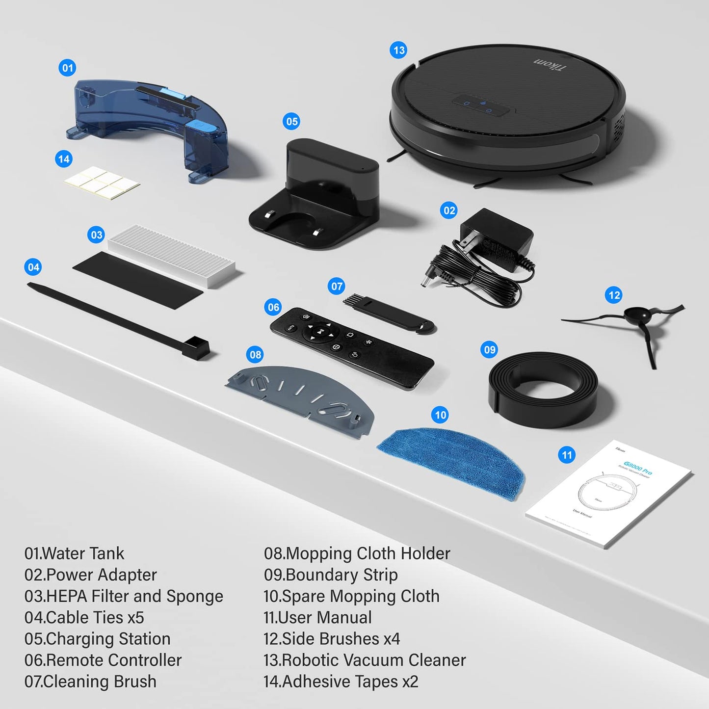 Tikom Robot Vacuum and Mop, G8000 Robot Vacuum Cleaner, 2700Pa Strong Suction, Self-Charging, Good for Hard Floors, Black