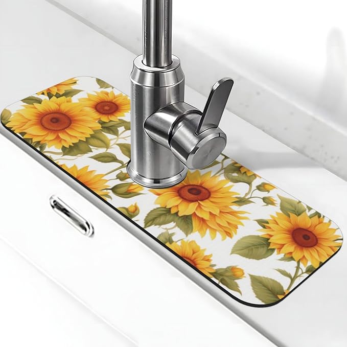 Kitchen Faucet Mat 15 x 5.5 Inch Sunflowers Faucet Draining Mat Absorbent