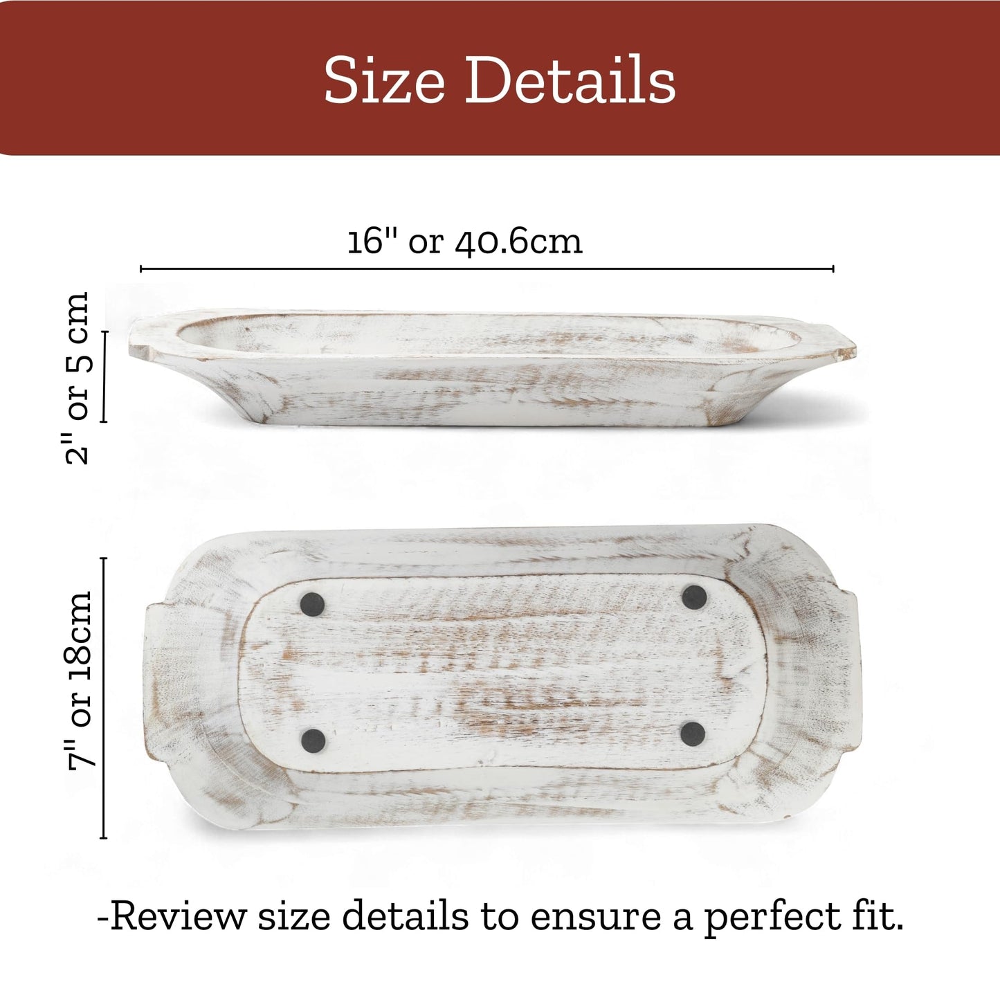 Mie Creations 16'' Large Wooden Dough Bowl for Decor, Farmhouse Decorative Centerpiece Oval Dough Bowls for Table | Handmade Long Wood Bowl, Thanksgiving Christmas Dining Decorations-Shabby Chic White