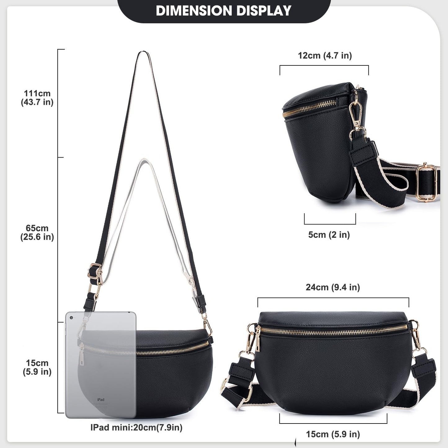 Roulens Crossbody Bag for Women Fashion Waist Packs Soft Vegan PU Leather Belt Bag Large Capacity Shoulder Bag with Adjustable and Removable Wide Strap