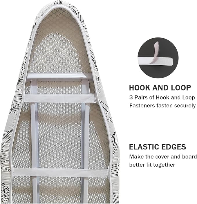 Ironing Board Cover and Pad Standard Size 15" x 54", 3 Pairs of Hook and Loop