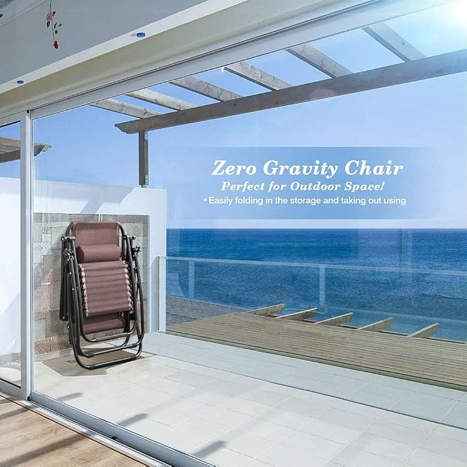 Homall Zero Gravity Patio Folding Lawn Chairs Outdoor Gravity Camp Reclining Lounge Chair with Pillows for Poolside Backyard and Beach Set of 2 (Brown)