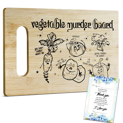 Funny Bamboo Cutting Board for Kitchen, Vegetable Murder Charcuterie Boards, Christmas Thanksgiving Housewarming Gifts for Friends Couple Women, Farmhouse Home Kitchen Decor -012