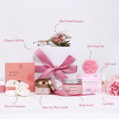 EXTALOW Spa Gifts for Women Bath and Body Gift Baskets Mothers Day Gift Rose Home Spa Set Self Care Gifts for Mom Sister Her Wife Birthday Gifts for Women Spa Kit Care Package Thank You Gift