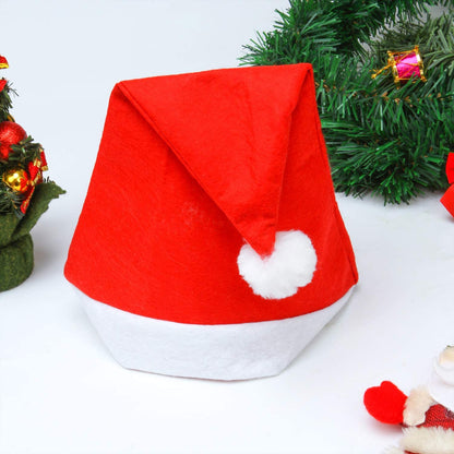 Elcoho 20 Pack Santa Red Hat Short Plush with White Cuffs Non-Woven Fabric Christmas Hat Santa Hat for Adults (Red)