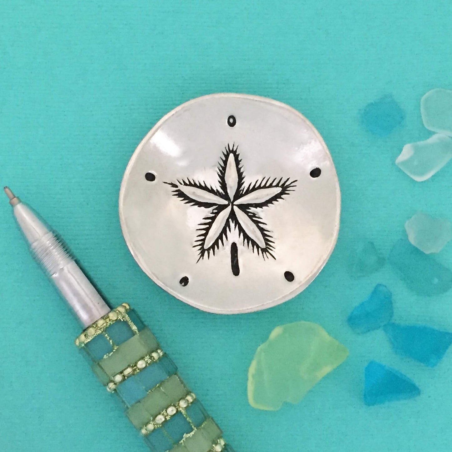 Basic Spirit Sand Dollar Pewter Trinket Bowl Ring Dish Gift Box Beach Decor