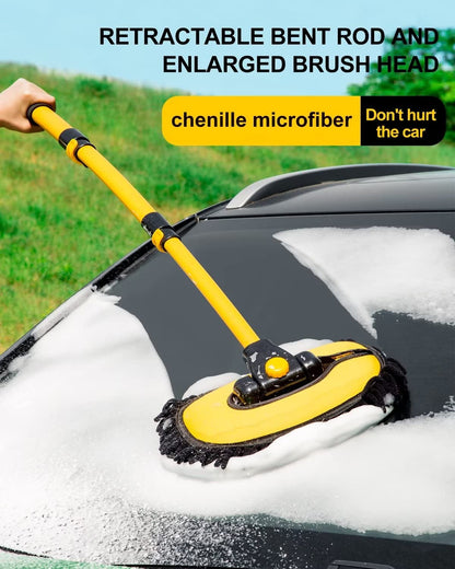 lesasas Car Wash Brush Kit with Extendable 50-102cm Handle, Soft Chenille Microfiber Mop & Mitt, 15° Bend Pole, Scratch-Free Auto Cleaning Tool for Car Van SUV Exterior