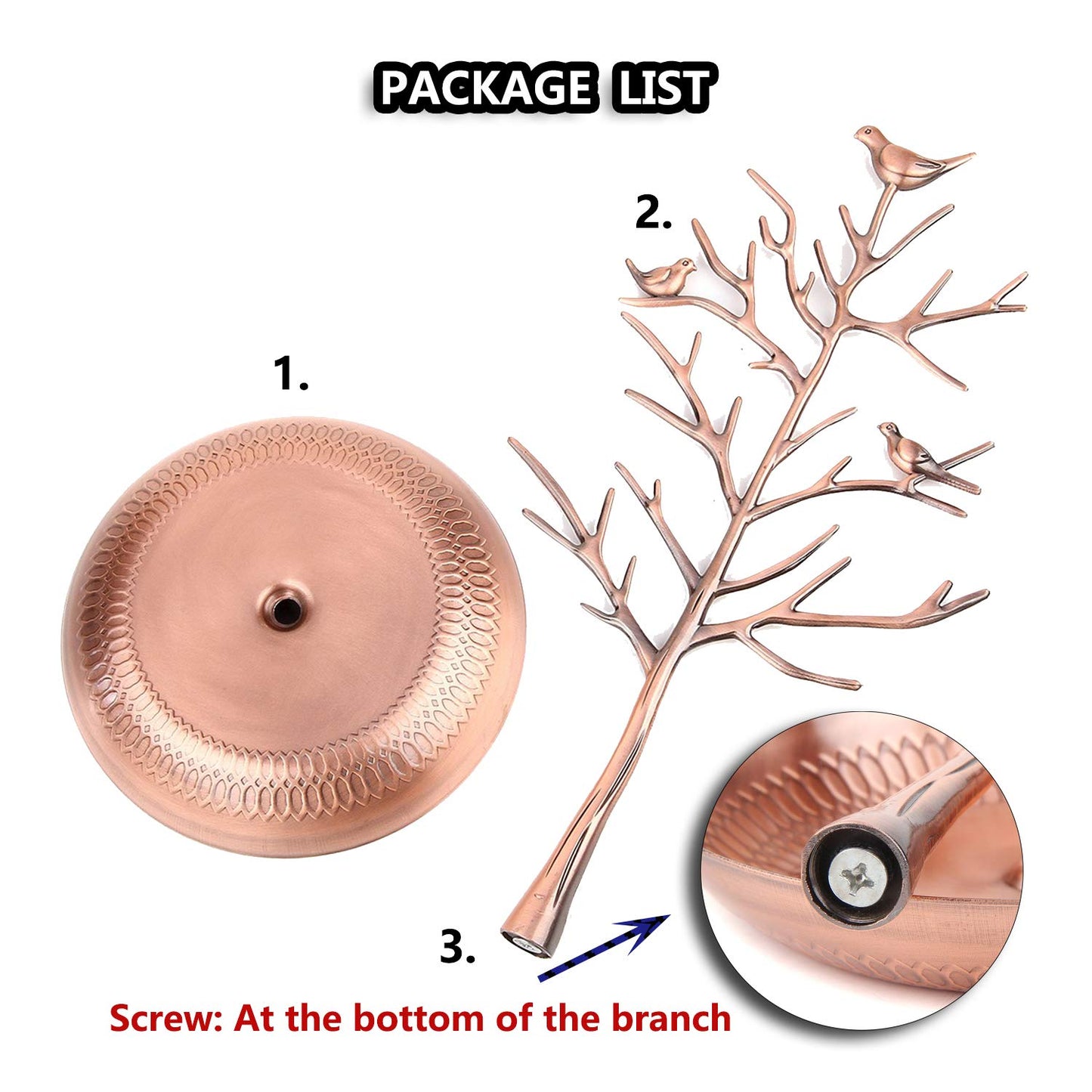 WELL-STRONG Jewelry Tree Necklace Earring Holder Modern Cute Bird Jewelry Stand for Women Girls Teen Bronze
