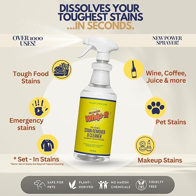 Whip-It Stain Remover and Concentrate Kit, 2-32oz Concentrates & 1-32 OZ Pro