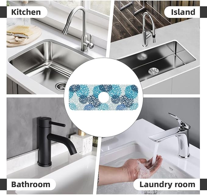 Medallion Dahlia Pinnata Floral Bobo Blue Pink Turquoise Grey Kitchen Sink