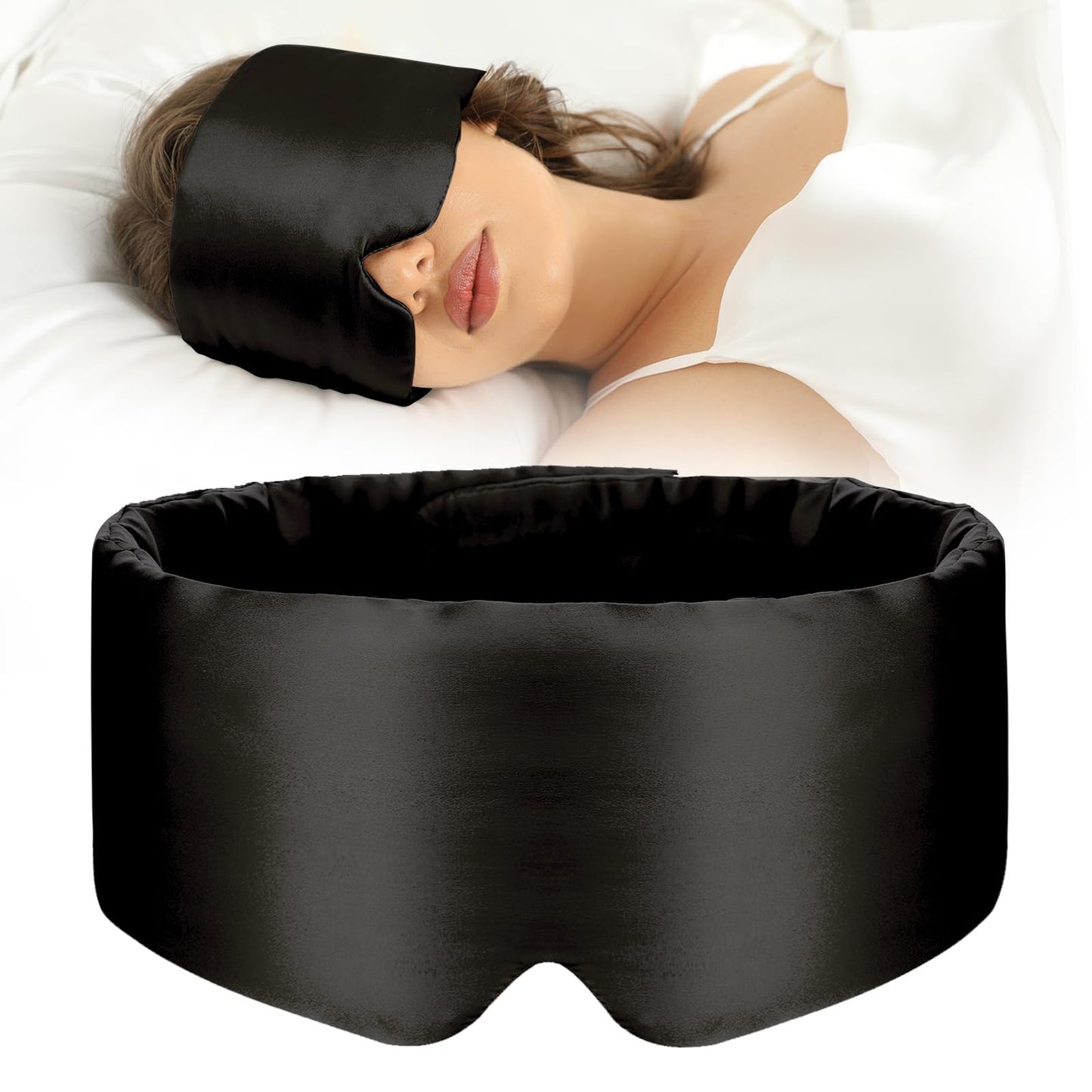100% Mulberry Silk Sleep Mask Eye Mask for Women Man with Adjustable Band, for Side Sleeper Blackout Sleep Mask for Travel Rest and Office Large Size (Taupe)