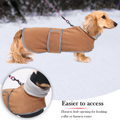Geyecete dachshund coat with Warm Thermal Quilted, Dog miniature dachshund coats with Warm Fleece Lining,Outdoor with Adjustable Bands-Brown-S