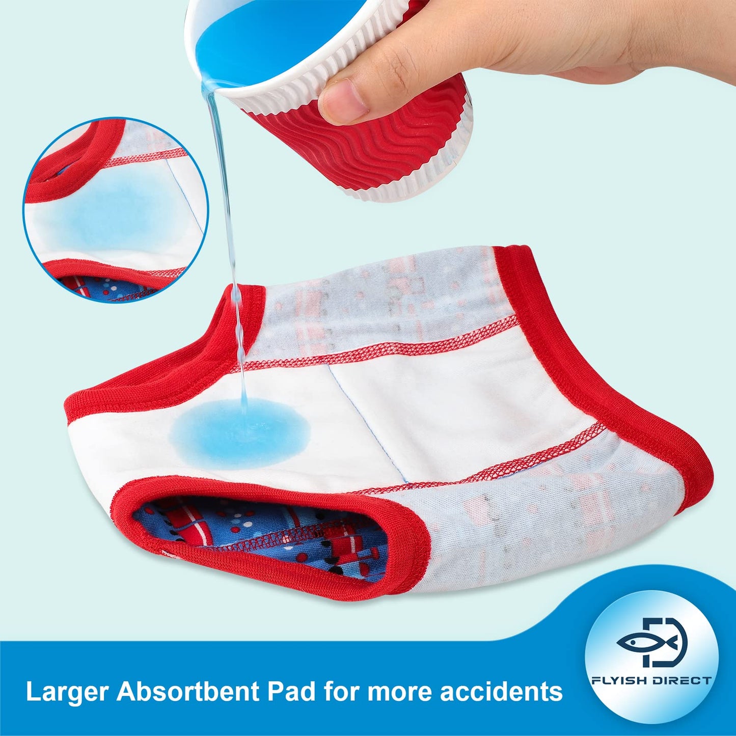 FLYISH DIRECT Potty Training Pants, Toddler Training Pants Absorbent, Car Training Pants for Boys, 100% Cotton, 6 Packs, 3T