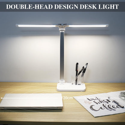 iVict Dual Swing Arm LED Desk Lamps, 5 Light Modes x 10 Brightness Levels Desk Light with USB Charging Port, 45 Minutes Auto Timer Table Lamp, Desk Lamp for Home Office, Bedroom, Reading