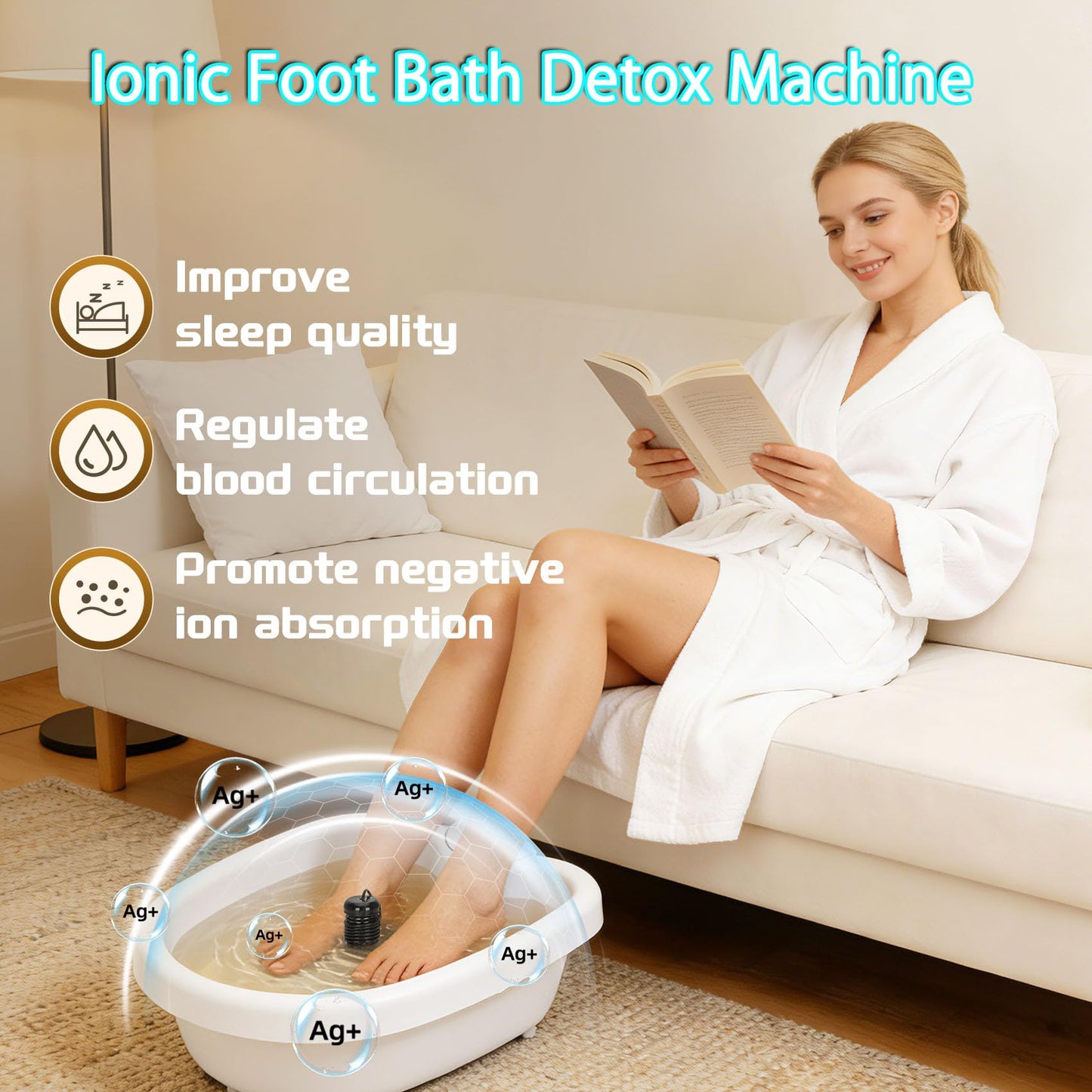 Ionic Foot Bath Detox Machine with 50 Liners, Foot Detox Machine to Remove Toxins, Portable Home Foot Spa, 2 Ion Arrays for Detox & Relaxation, Easy Clean, Perfect for Family/Gift/Self-Care