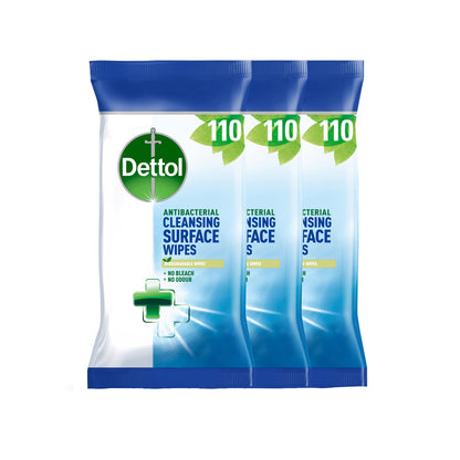 Dettol Antibacterial Surface Cleaning Wipes, 330 Wipes, Pack of 3 x 110