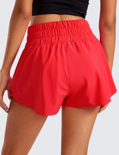 CRZ YOGA Athletic Shorts for Women High Waisted Flowy Ruffle Skirt Overlay for Workout Running Tennis with Zip Pocket Deep Red Large
