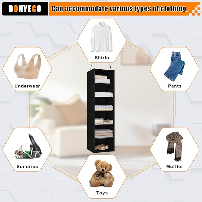 Hanging Closet Organizer and Storage 6-Shelf, Easy Mount Foldable Hanging
