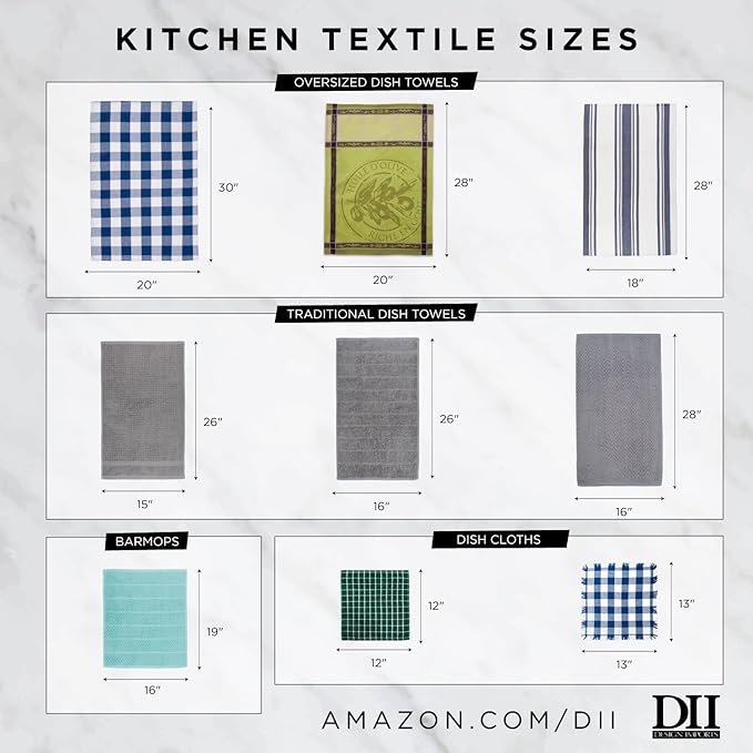DII Cleaning Collection Multi-Purpose Microfiber, Aqua Chevron, Dishtowel Set