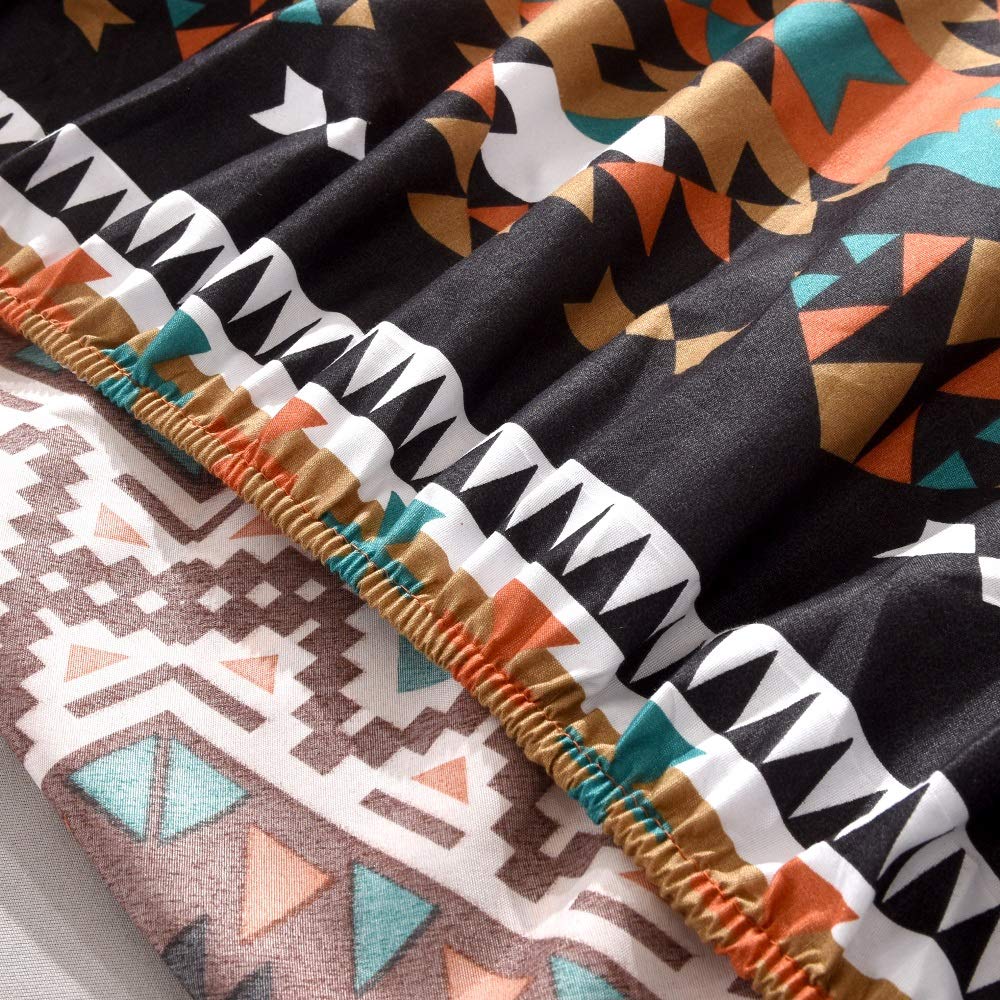 Bedding Fitted Sheet with Deep Pocket Mattress Cover Sheets,Boho Printed Fabric Bed Sheets (Brown(Boho), Queen)