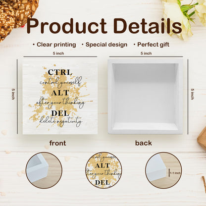 KFXHANGD Ctrl Alt Del Office Motivational Gold Wooden Box Sign Desk Decor, Inspirational Decorative Signs for Office and Bedroom, Positive Home Shelf Desk Decoration 5x5 Inch