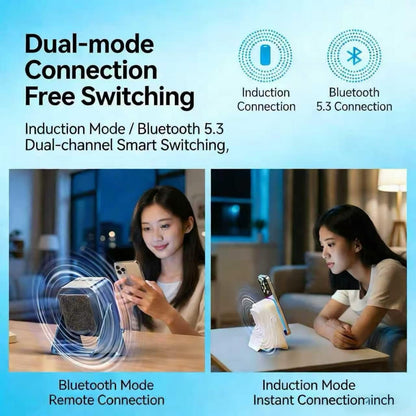 5-in-1 Wireless Induction Speaker,360°Adjustable Phone Stand with Wireless Bluetooth Speaker, Stereo Sound, Multiple RGB Ambient Lights,3500mAh Rechargeable Compatible with iPhone Gifts for Men Women