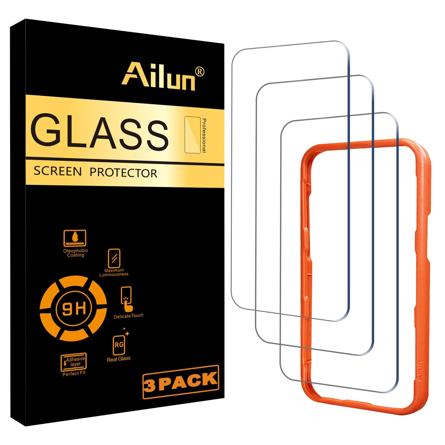 Ailun Screen Protector for iPhone 16 / iPhone 15 / iPhone 15 Pro [6.1 Inch] Display 3 Pack Tempered Glass, Dynamic Island Compatible, Case Friendly [Not for iPhone 16 Pro 6.3 Inch].