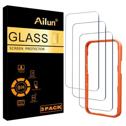 Ailun Screen Protector for iPhone 16 / iPhone 15 / iPhone 15 Pro [6.1 Inch] Display 3 Pack Tempered Glass, Dynamic Island Compatible, Case Friendly [Not for iPhone 16 Pro 6.3 Inch].