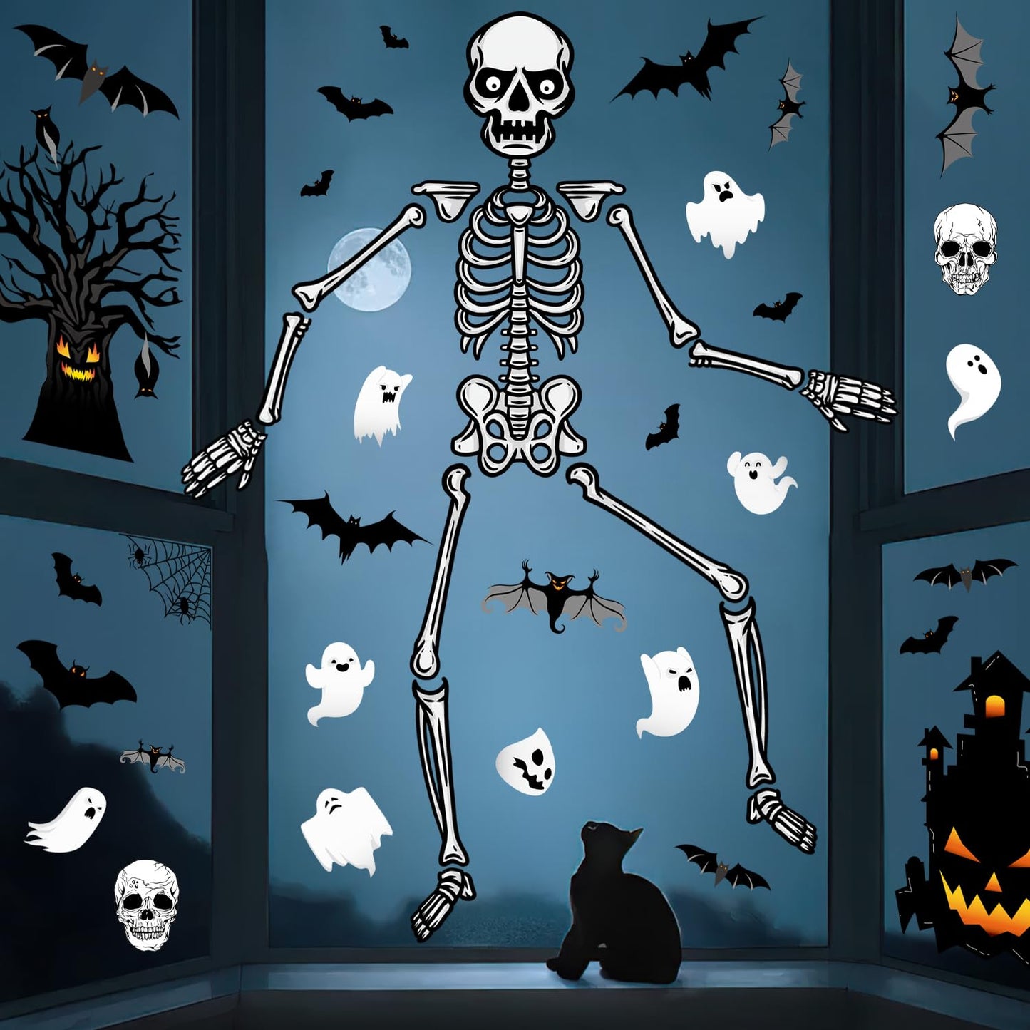 Suponar Halloween Window Clings and Decals for Glass, Home Party Decorations, 6 Sheets