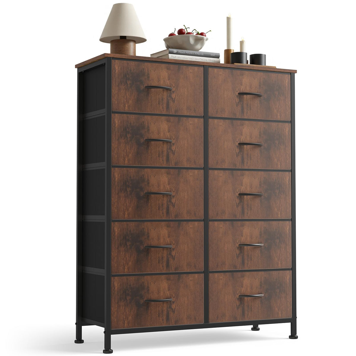 Sweetcrispy 10 Drawer Dresser, Tall Fabric Dresser for Bedroom, Brown