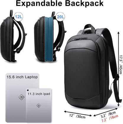 HEROIC KNIGHT Slim Laptop Backpack, Expandable Business Travel Backpack, Water-Resistant Anti Theft Laptop Rucksack, Lightweight Computer Work Bag Daypack For Men Women, Fits 15.6 Inch- Black