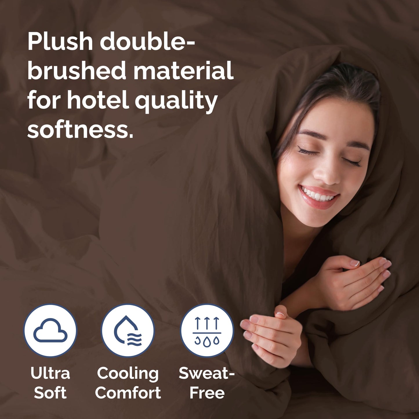 Duvet Cover Queen Size Set - Extra Soft Queen Duvet Cover 90" x 90" with 2 Pillow Shams - Hotel Luxury, Easy Care and Fade Free w/ Zipper Closures & Ties - All Season, Comfy, Cozy & Breathable (Brown)