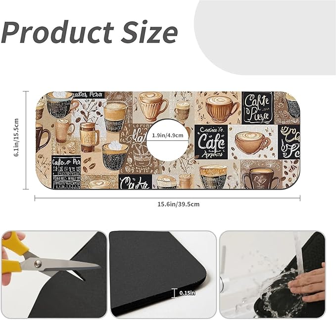 Kitchen Sink Splash Guard，-coffee Faucet Mat Sink Gadgets-Super Absorbent Fast
