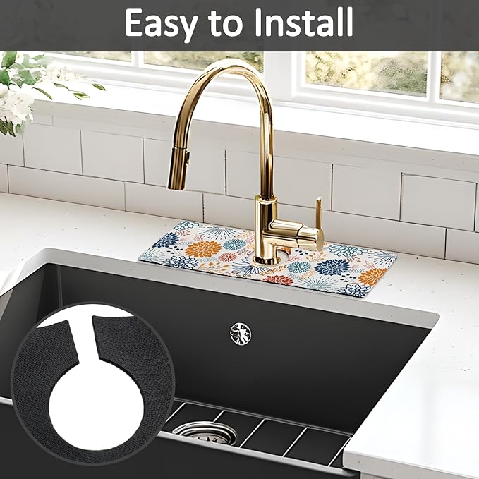15" X 5.5" Kitchen Sink Splash Guard Faucet Mat Mandala Super Absorbent Fast