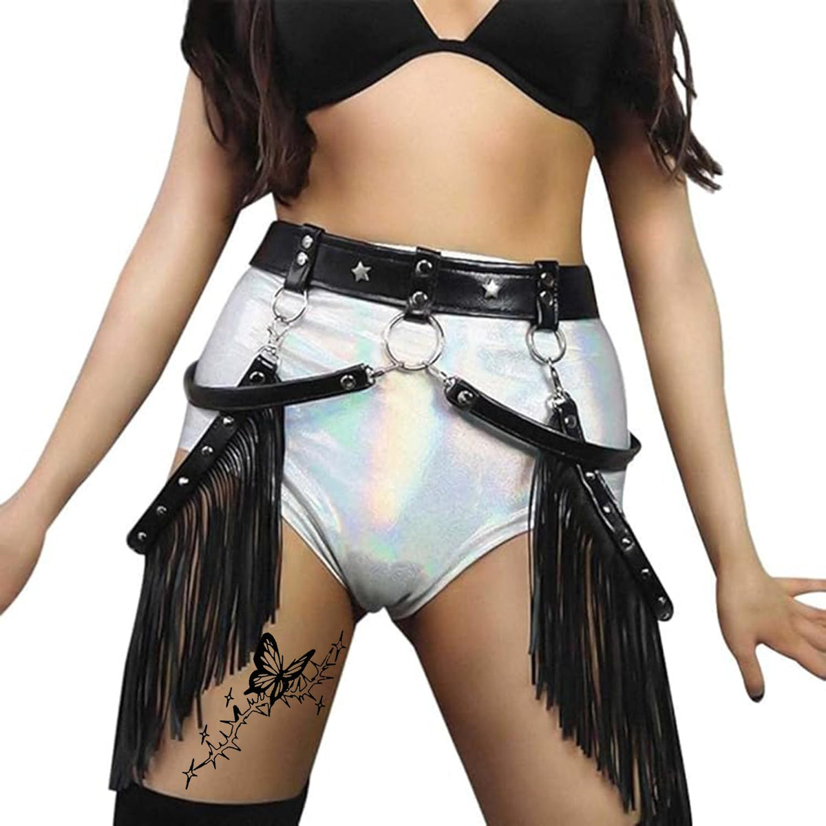Body Harness Belt for Women | Leather Fringe Tassel Waist Chain | Gothic Cowgirl Western Chaps Style Belt | Rave Party Festival Nightclub Costume Accessories
