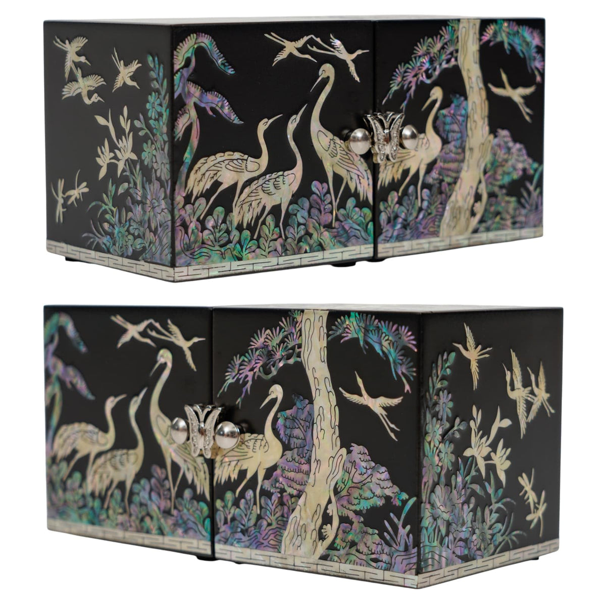 February Mountain Mother of Pearl Sea Shell Inlaid Wooden Cube Jewelry Organizer Box - Perfect for, Bracelets, Trinkets, Watches, Earrings, Chains & Accessories