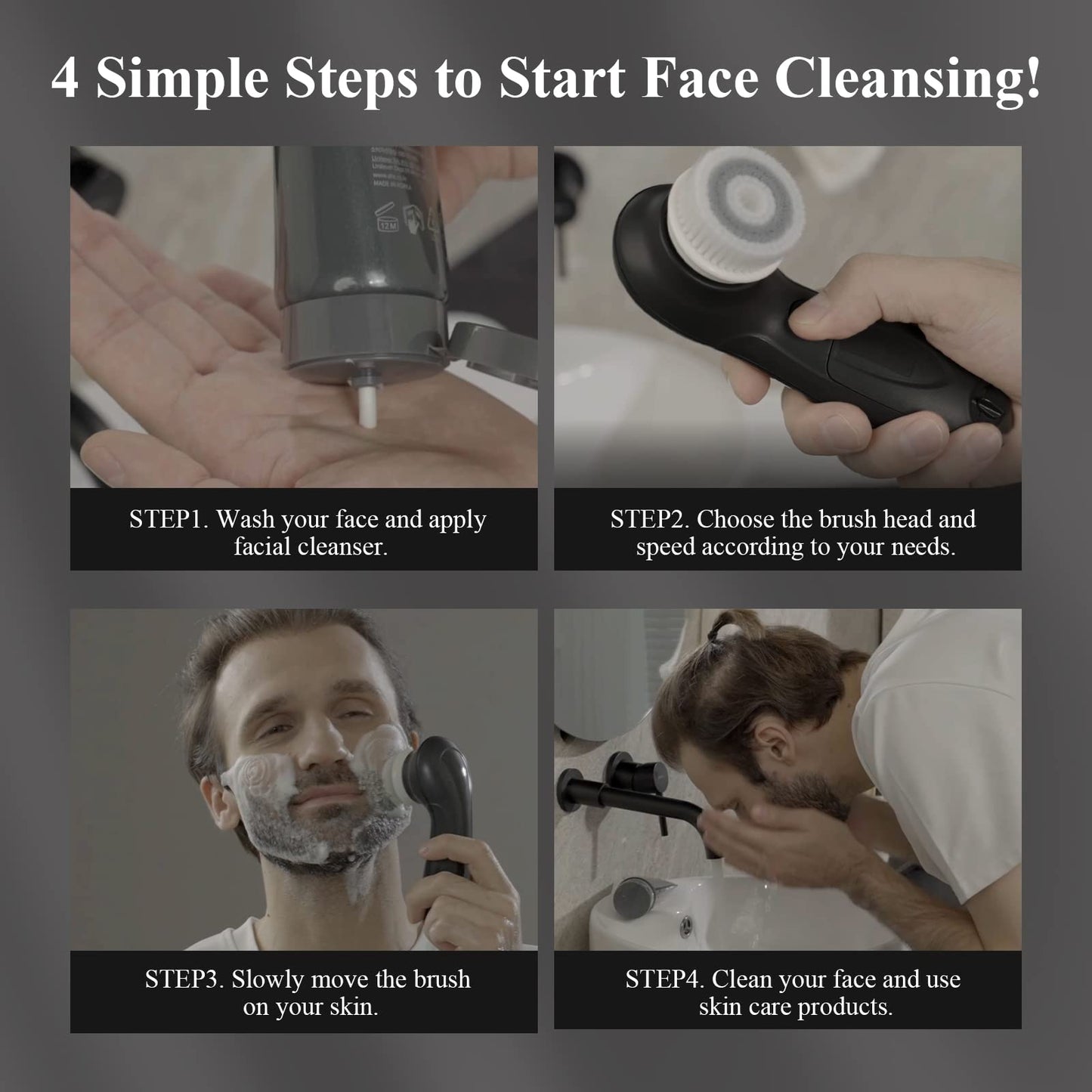 TOUCHBeauty Facial Cleansing Brush Electric, Face Cleansing Brush with Stand, 3 Brush Heads, 2 Speeds, IPX5 Waterproof, Battery-Powered, Suitable for All Skin Types, TB-0759D