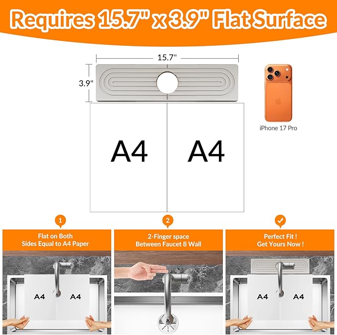 15.7 Inch Stone Faucet Mat for Kitchen Sink Splash Guard, Diatomite Sink
