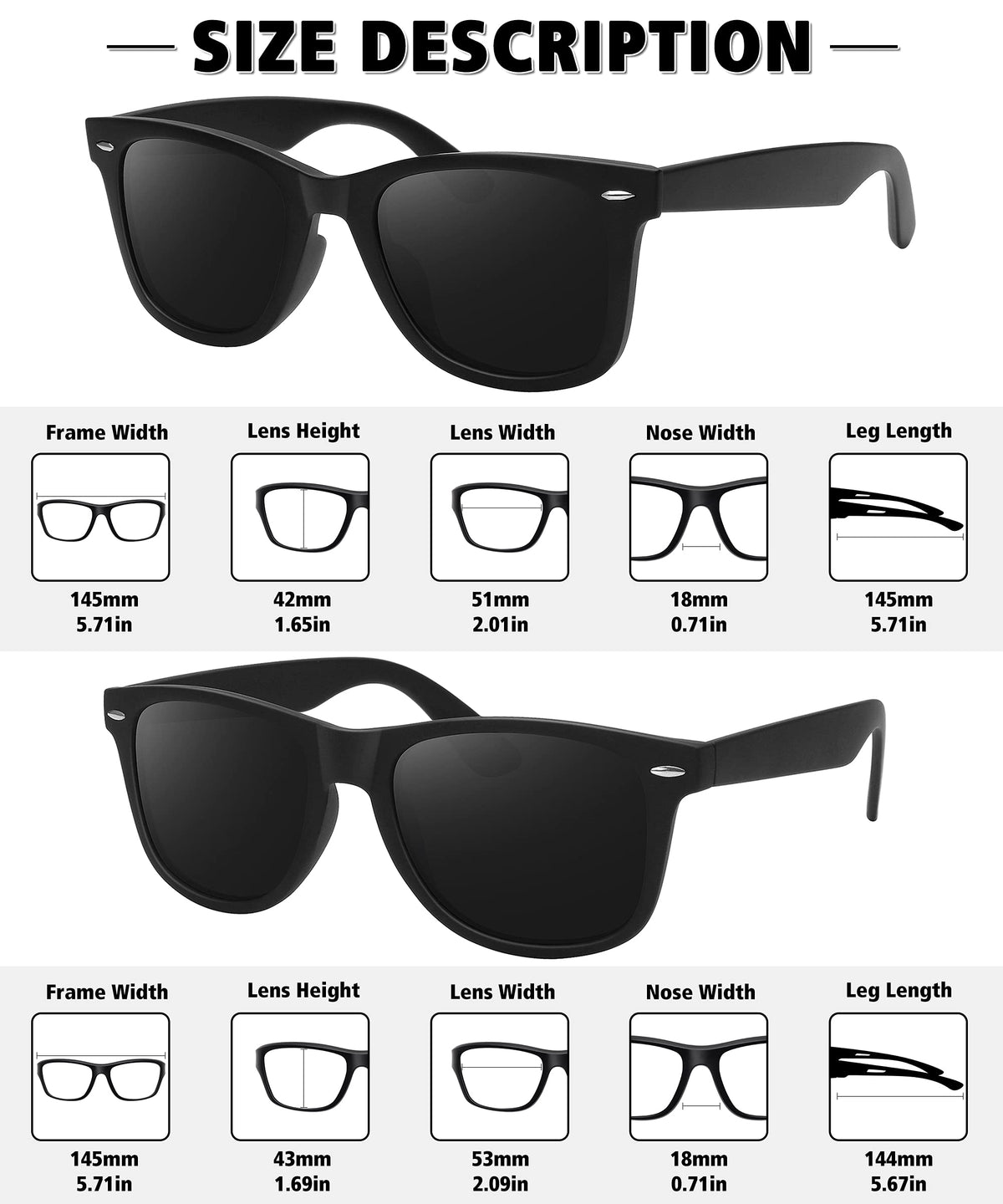 MEETSUN Polarized Sunglasses for Men Women Classic Retro Sun Glasses for Driving Fishing UV Protection 2 Pack C3 Matte Black Frame/Grey Lens