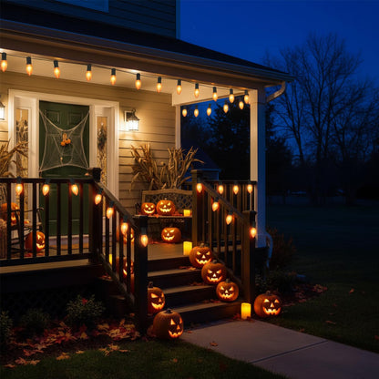 Konictom C9 Orange Halloween Light Bulbs, 25-Pack E17 Base, Waterproof Outdoor Bulbs for Halloween Decorations, Patio & Yard Lighting, Spooky Glow for Parties, Pathway & Events