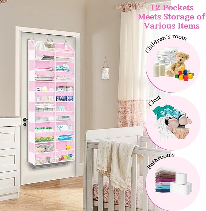 Over The Door Organizer 6 Tiers, Extra Large Behind Door Storage of 12