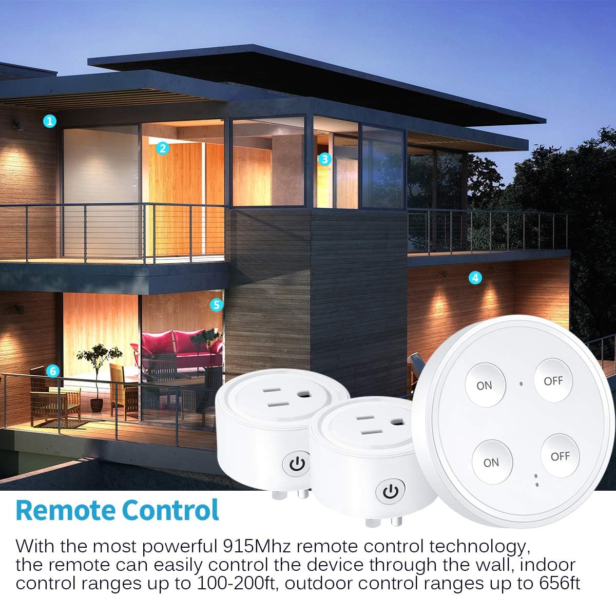 LoraTap Mini Remote Control Outlet Plug Adapter, 656ft Range Wireless Light Switch for Household Appliances, No Hub Required, 10A/1100W, White